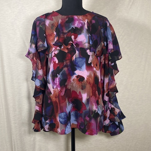 Cupio Women’s Floral Blouse Small Ruffles Long Sleeve High Low Whimsigoth - Picture 2 of 13